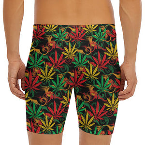 Rasta Marijuana Pattern Print Men's Long Boxer Briefs