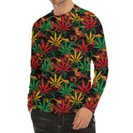 Rasta Marijuana Pattern Print Men's Long Sleeve Rash Guard
