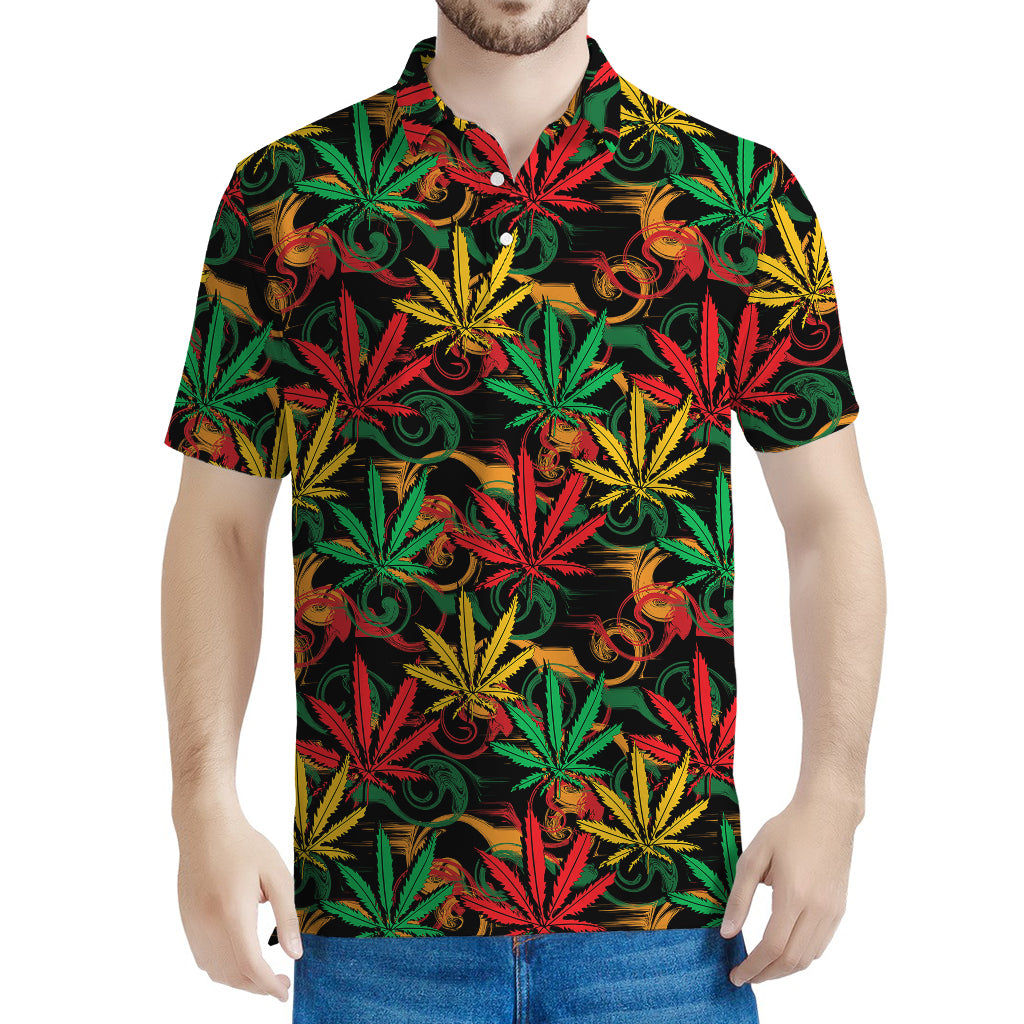 Rasta Marijuana Pattern Print Men's Polo Shirt