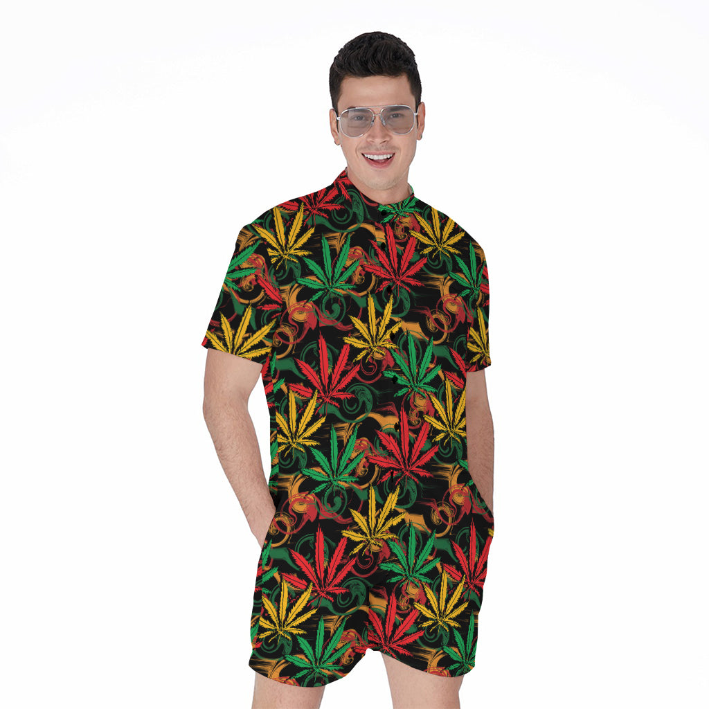 Rasta Marijuana Pattern Print Men's Rompers