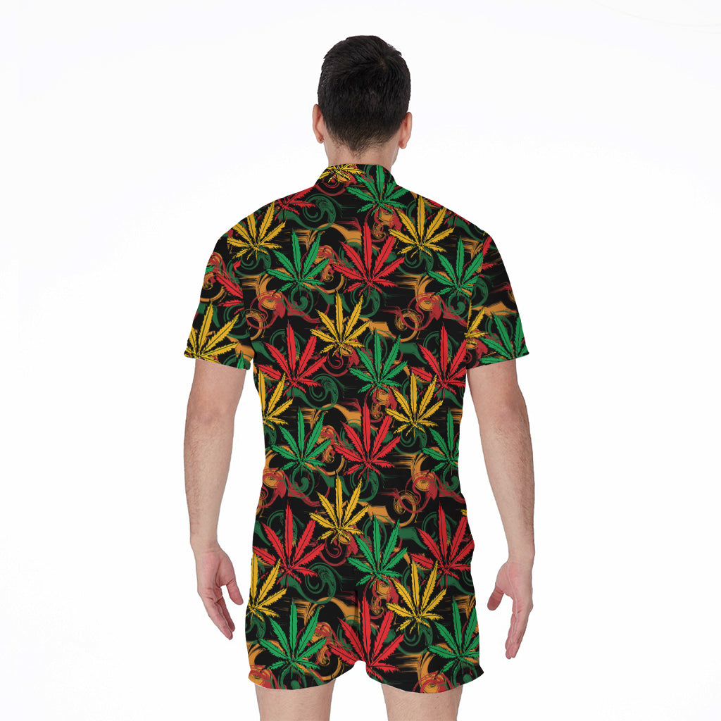 Rasta Marijuana Pattern Print Men's Rompers