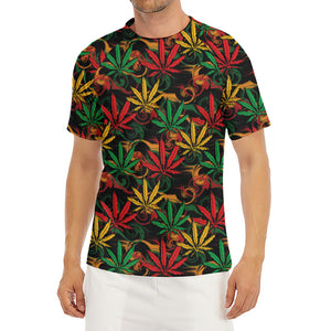 Rasta Marijuana Pattern Print Men's Short Sleeve Rash Guard