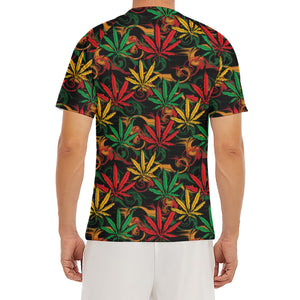 Rasta Marijuana Pattern Print Men's Short Sleeve Rash Guard