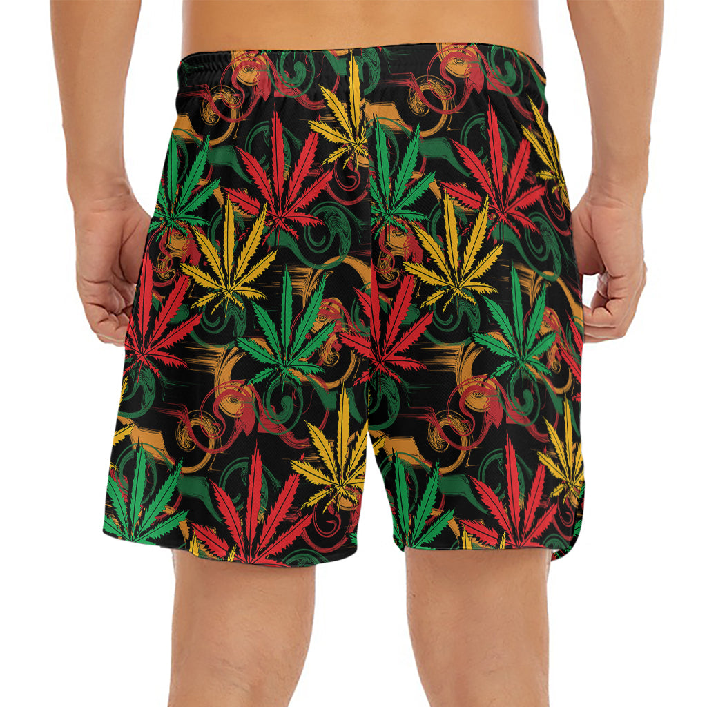 Rasta Marijuana Pattern Print Men's Split Running Shorts