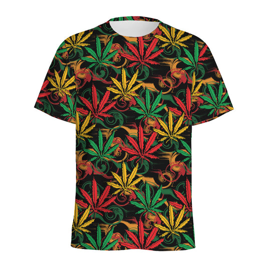 Rasta Marijuana Pattern Print Men's Sports T-Shirt