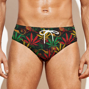 Rasta Marijuana Pattern Print Men's Swim Briefs