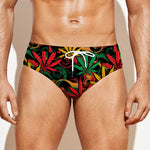 Rasta Marijuana Pattern Print Men's Swim Briefs