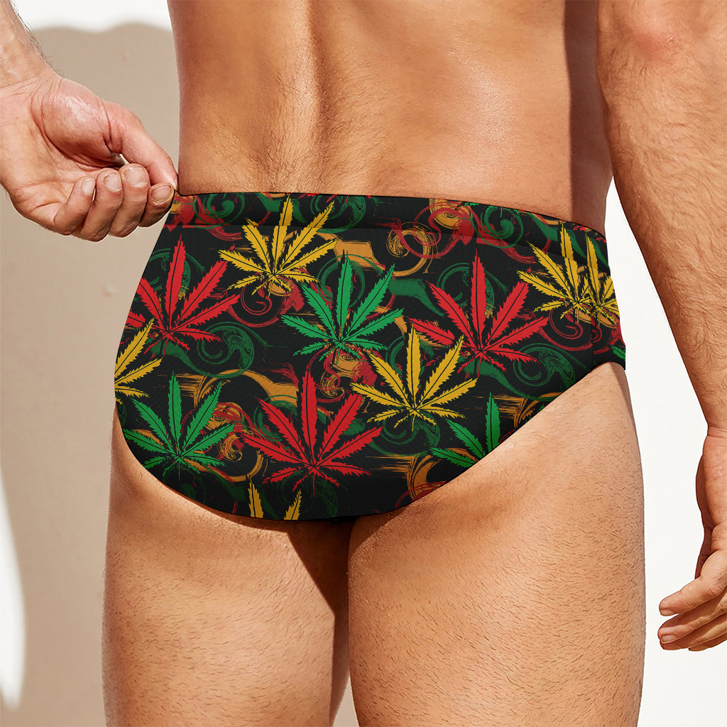 Rasta Marijuana Pattern Print Men's Swim Briefs