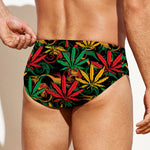 Rasta Marijuana Pattern Print Men's Swim Briefs