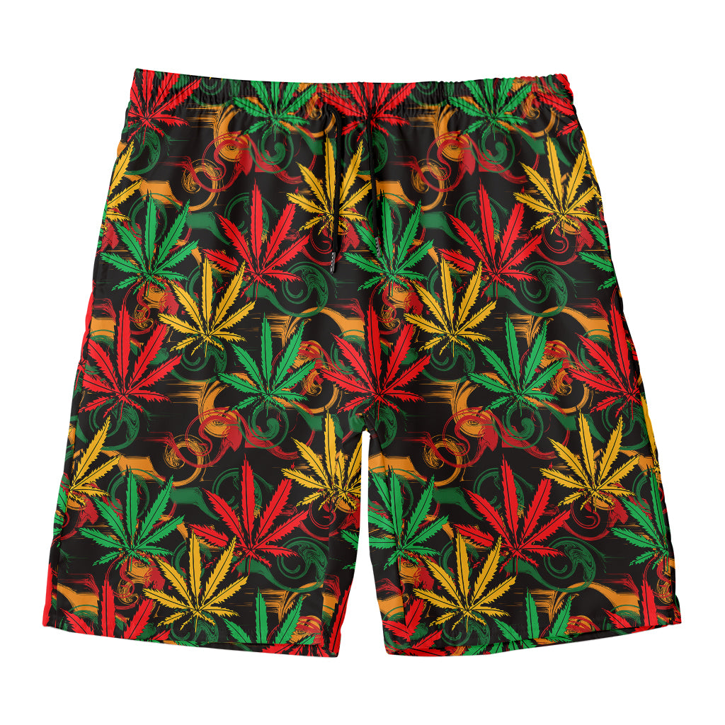 Rasta Marijuana Pattern Print Men's Swim Trunks