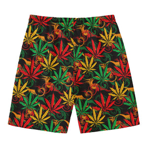 Rasta Marijuana Pattern Print Men's Swim Trunks