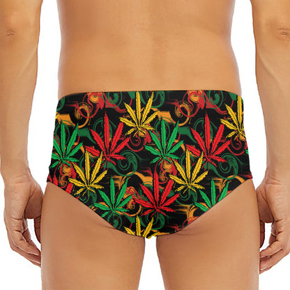 Rasta Marijuana Pattern Print Men's Triangle Swim Briefs