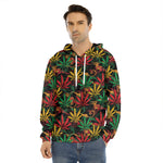 Rasta Marijuana Pattern Print Men's Velvet Pullover Hoodie