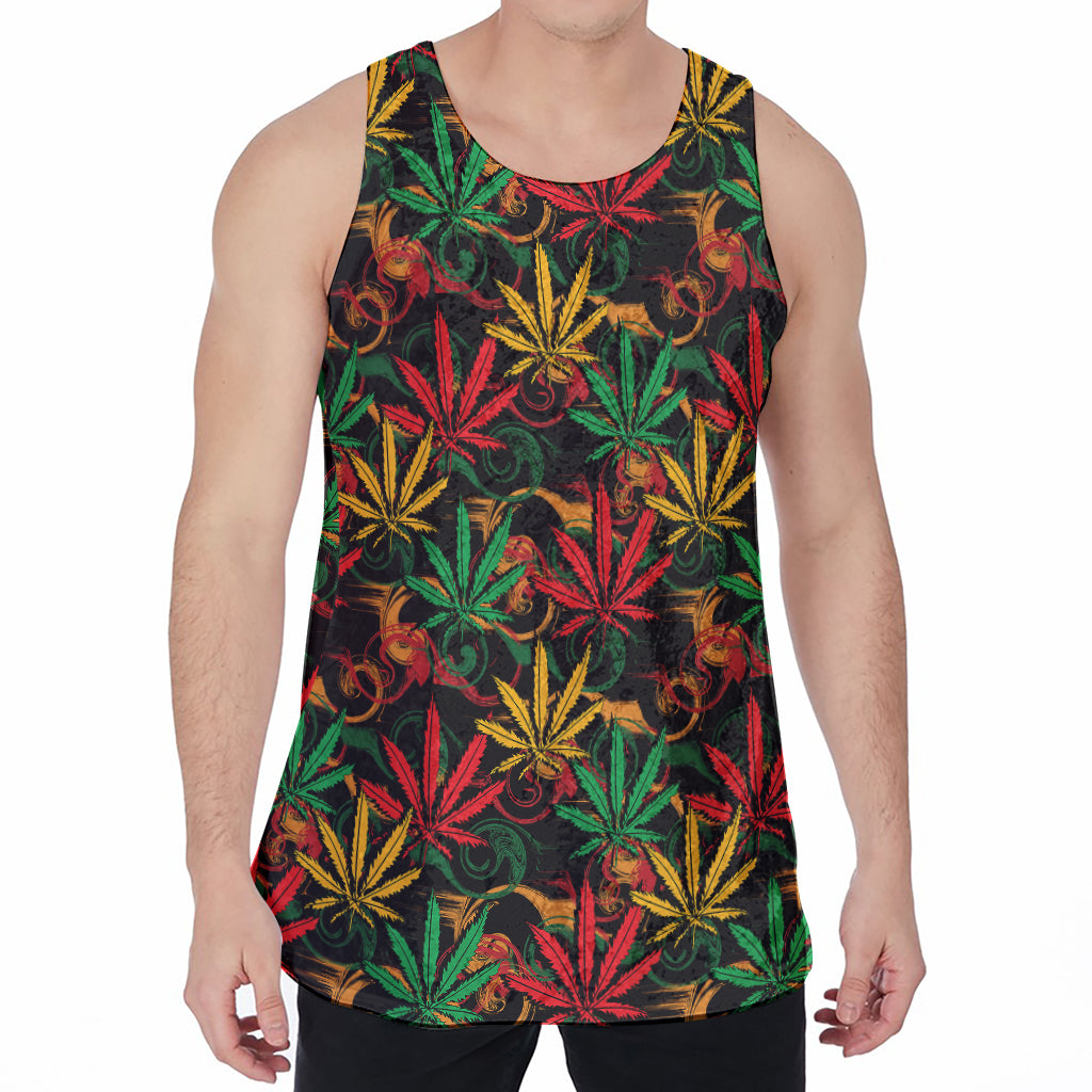 Rasta Marijuana Pattern Print Men's Velvet Tank Top