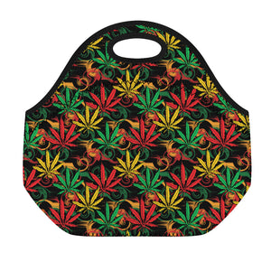 Rasta Marijuana Pattern Print Neoprene Lunch Bag