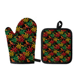 Rasta Marijuana Pattern Print Oven Mitt And Pot Holder Set