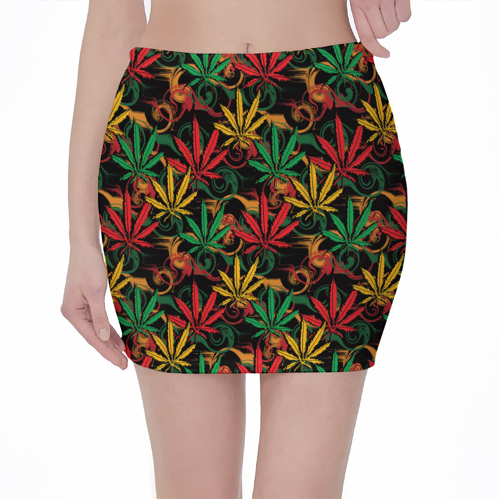 Rasta Marijuana Pattern Print Pencil Mini Skirt