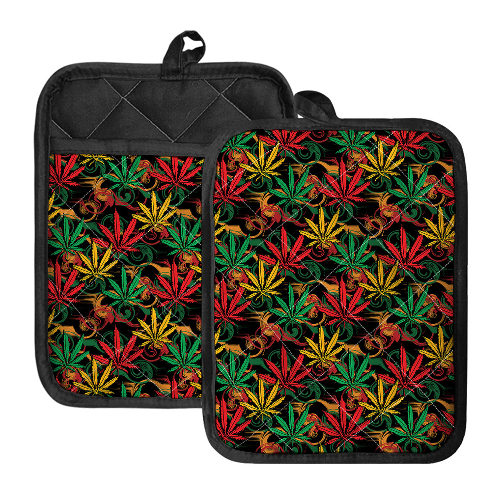 Rasta Marijuana Pattern Print Pot Holders With Pocket