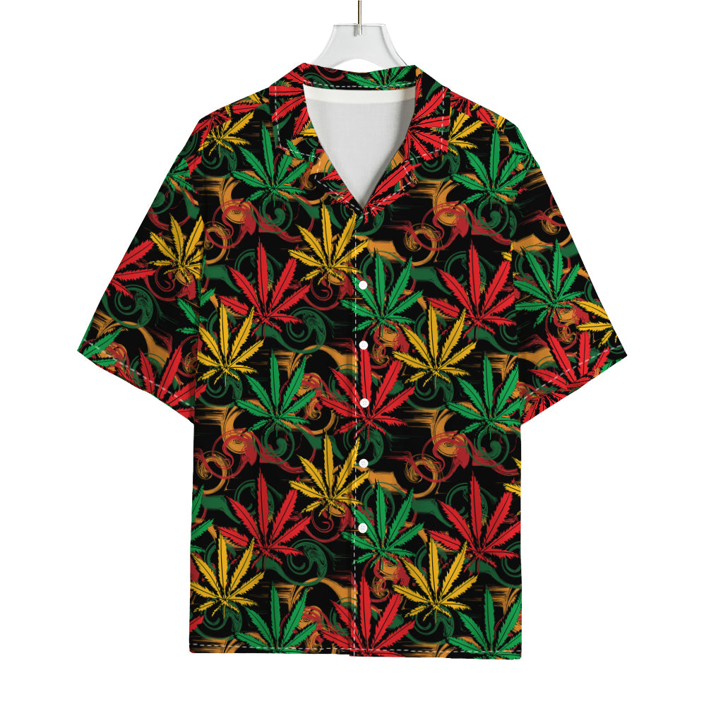 Rasta Marijuana Pattern Print Rayon Hawaiian Shirt