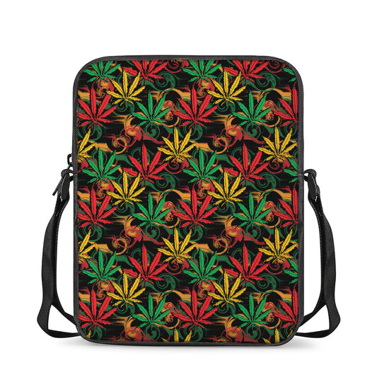 Rasta Marijuana Pattern Print Rectangular Crossbody Bag