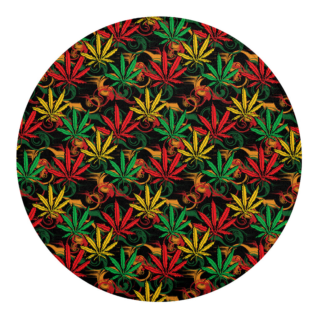 Rasta Marijuana Pattern Print Round Blanket