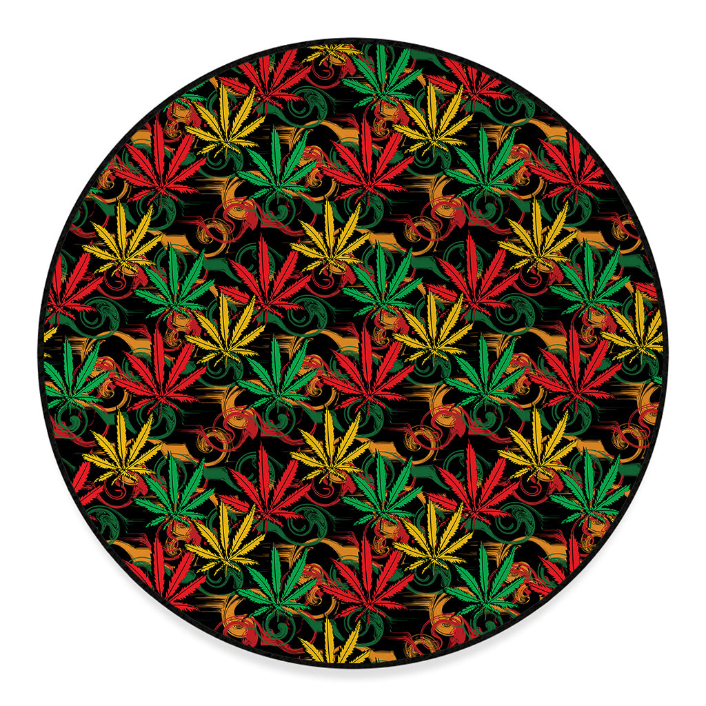 Rasta Marijuana Pattern Print Round Floor Mat