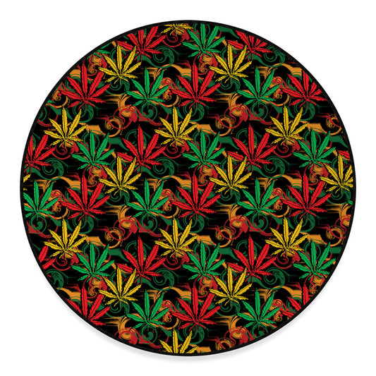 Rasta Marijuana Pattern Print Round Floor Mat