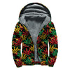 Rasta Marijuana Pattern Print Sherpa Lined Zip Up Hoodie