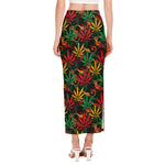 Rasta Marijuana Pattern Print Side Slit Maxi Skirt