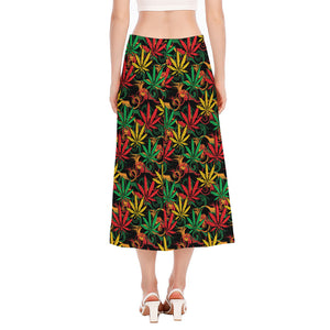 Rasta Marijuana Pattern Print Side Slit Midi Skirt