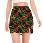 Rasta Marijuana Pattern Print Side Slit Mini Skirt