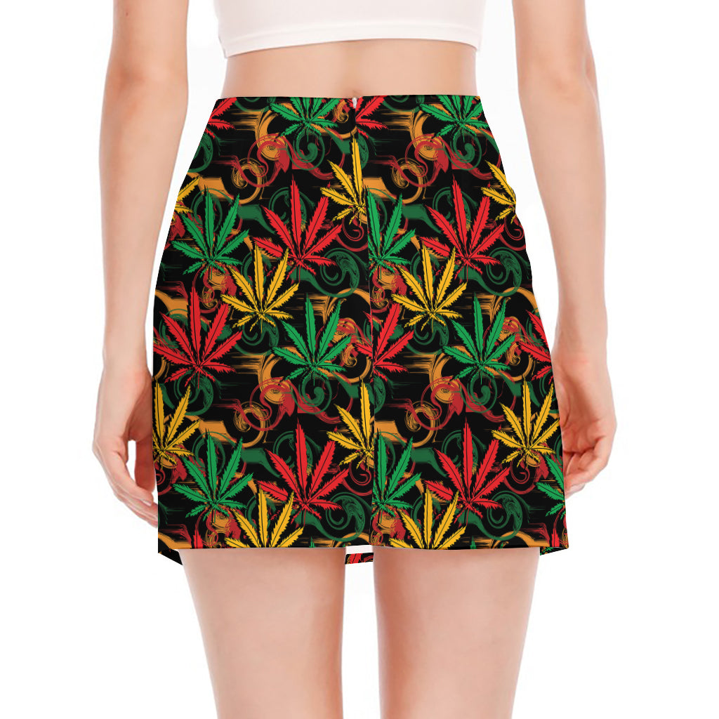 Rasta Marijuana Pattern Print Side Slit Mini Skirt