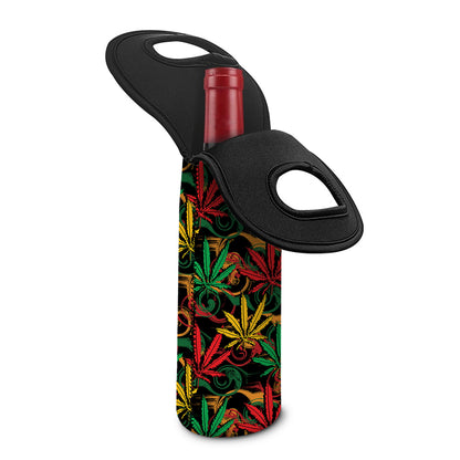 Rasta Marijuana Pattern Print Single Neoprene Wine Tote