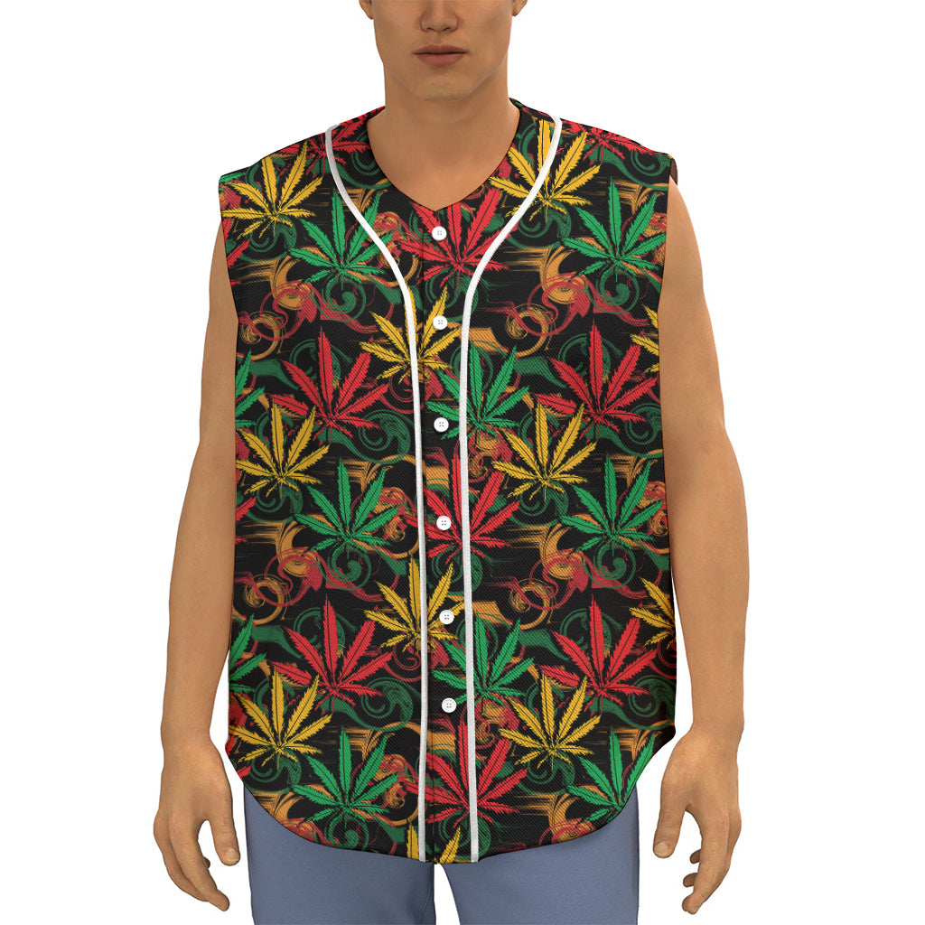 Rasta Marijuana Pattern Print Sleeveless Baseball Jersey