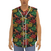 Rasta Marijuana Pattern Print Sleeveless Baseball Jersey