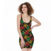 Rasta Marijuana Pattern Print Sleeveless Bodycon Dress