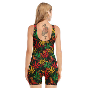 Rasta Marijuana Pattern Print Sleeveless One Piece Swimsuit