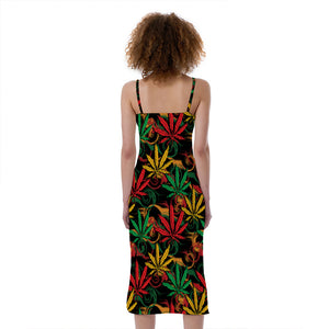 Rasta Marijuana Pattern Print Slim Fit Midi Cami Dress