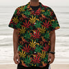 Rasta Marijuana Pattern Print Textured Short Sleeve Shirt