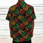 Rasta Marijuana Pattern Print Textured Short Sleeve Shirt