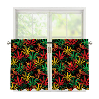 Rasta Marijuana Pattern Print Tier Curtains