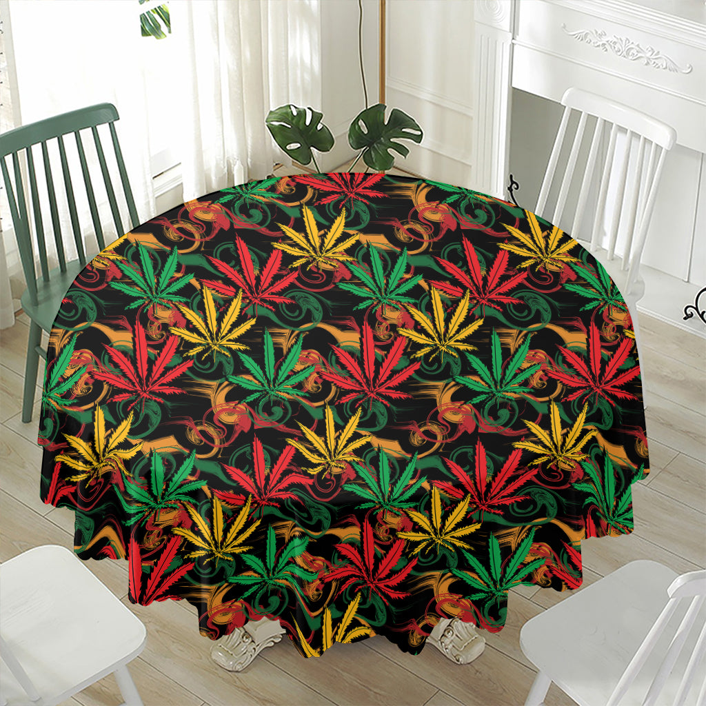 Rasta Marijuana Pattern Print Waterproof Round Tablecloth