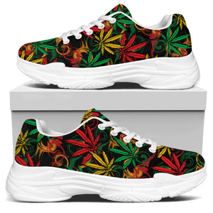 Rasta Marijuana Pattern Print White Chunky Shoes