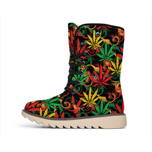 Rasta Marijuana Pattern Print Winter Boots