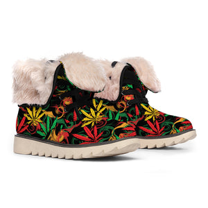 Rasta Marijuana Pattern Print Winter Boots