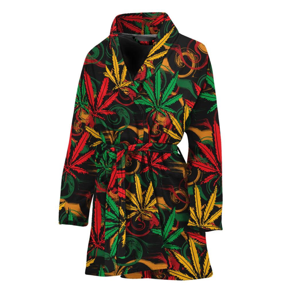 Rasta Marijuana Pattern Print Women's Bathrobe