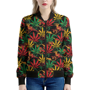 Rasta Marijuana Pattern Print Women's Bomber Jacket