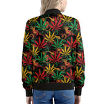Rasta Marijuana Pattern Print Women's Bomber Jacket