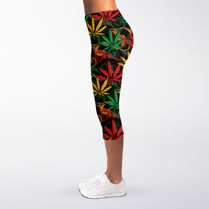 Rasta Marijuana Pattern Print Women's Capri Leggings