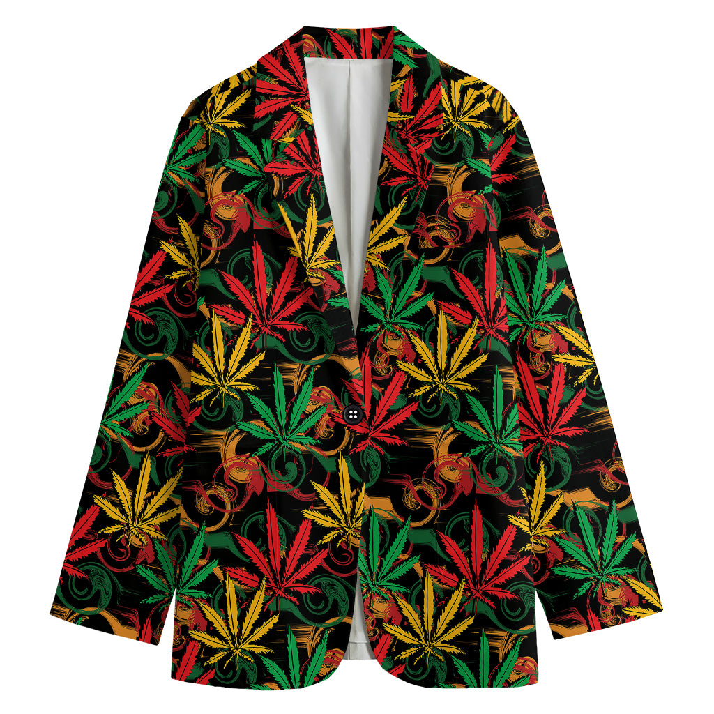 Rasta Marijuana Pattern Print Women's Cotton Blazer